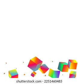 Rainbow Cube Vector White Background. Holographic Graphic Element Cover. Structure Confetti Presentation. Multicolored Polygon Style Image.