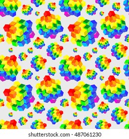 Rainbow cubes seamless pattern, geometric vector texture