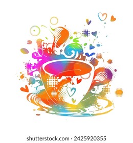 Rainbow cup with coffee. hand drawing. Not AI Vector illustration