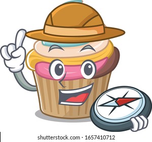 Rainbow cupcake experienced Explorer using a compass