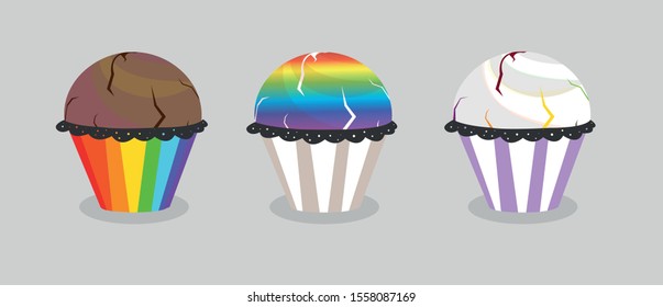Rainbow cupcake or muffin. Vector illustration.