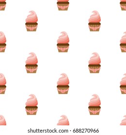 Rainbow Cupcake. Seamless pattern. Vector illustration on a white background. Swatch inside.