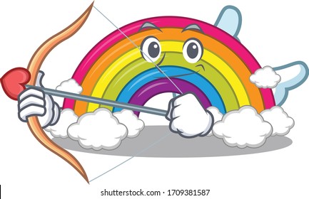 Rainbow in cupid cartoon character with arrow and wings