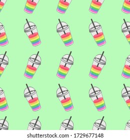 Rainbow cups seamless pattern. LGBT colorful background. Gay pride flag ornament. Cute cartoon vector illustration