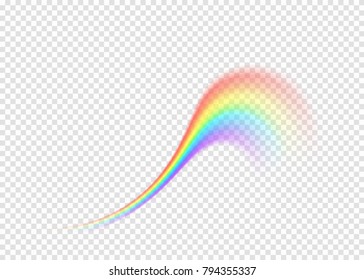 Rainbow curl isolated on transparent background. Realistic rain arch in swirl shape. Vector illustration