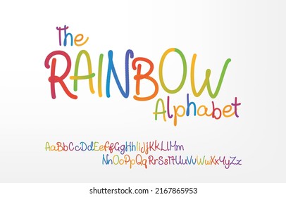 Rainbow Cursive Alphabet. Colorful Vector Typography. Modern Creative Script Font. Festive Color Letters. 