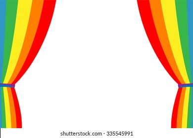 Rainbow curtain opened on a white background. Multicolored curtain. Design element.  Simple flat vector illustration,EPS 10.