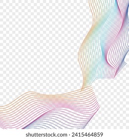 Rainbow Curve Background Transparent Vector. Fashion Illustration. Multicolored Contour Holistic. Soundwave Lattice Template. Gradient Warp Line.