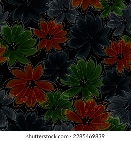 Rainbow curve branches on black seamless pattern.  Seamless vector image. Addition to a more complex decor.