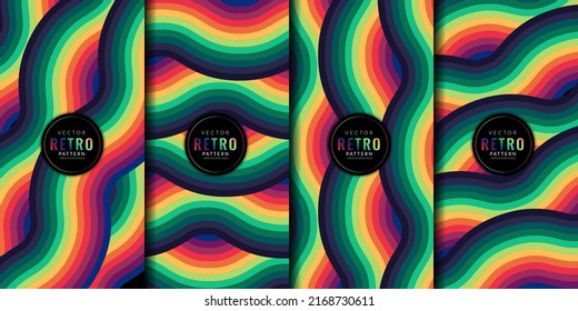 Rainbow-gebogene Hintergrundkombination Set. Regenbogenkurve. In diesem Paket sind Illustrationen abstrakter Wellenregenbogen-Vektorhintergründe enthalten.