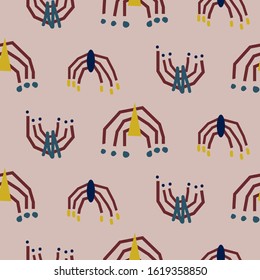 Rainbow cut out paper abstract modern shapes seamless pattern. Hand drawn scallop arcs repeat background for wrap, textile and print design texture objects.