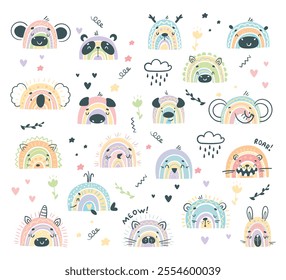 Rainbow Cute Animal Snout and Face Vector Set