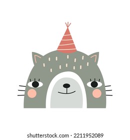 Arcoiris con cara de gato adorable. Arte de enfermería. Ilustración vectorial