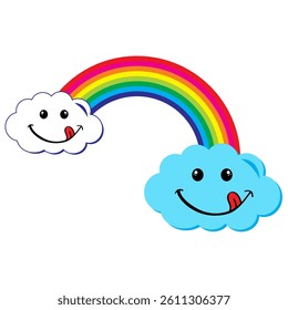 rainbow rainbow with cute clouds vector
