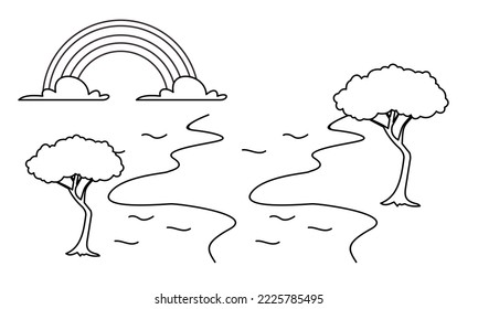 Rainbow cute coloring page coloring book. Cartoon illustration.