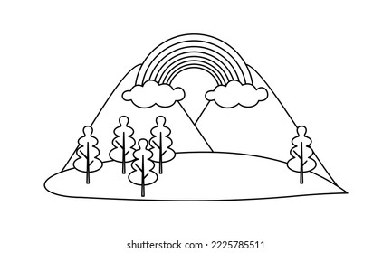 Rainbow cute coloring page coloring book. Cartoon illustration.