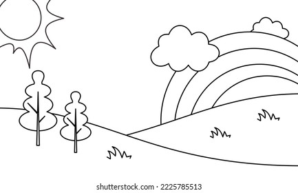 Rainbow cute coloring page coloring book. Cartoon illustration.