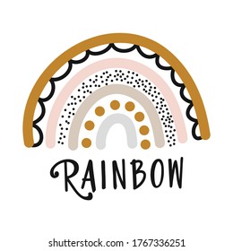 Rainbow - cute rainbow decoration. Little rainbow in scandinavian nordic style, posters for nursery room, greeting cards, kids and baby clothes. Isolated vector.