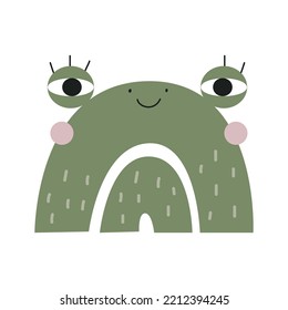Arcoiris con cara de rana linda. Arte de enfermería. Ilustración vectorial