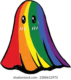 Rainbow cute ghost  oil paint brush  style watercolor background.LGBT  Pride month watercolor texture concept.Vector illustration. 