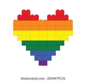 Rainbow cute heart made of blocks on white background vector illustration