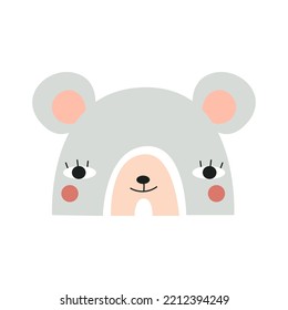Rainbow with cute mouse face. Nursery art. Vector illustration