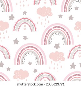 Rainbow cute pattern. Digital paper. Creative childish print for fabric, wrapping, textile, wallpaper, apparel.Vector cartoon illustration in pastel colors