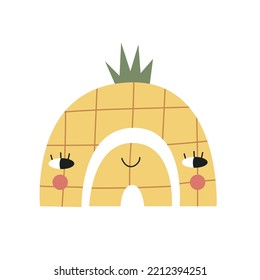 Rainbow With Cute Pineapple Face. Nursery Art. Vector Illustration