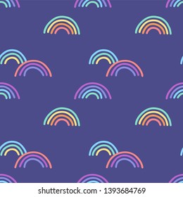 Rainbow Cute Seamless Pattern. Print For Kids. Vector Hand Drawn Illustration