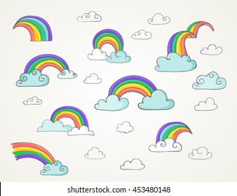 Rainbow - cute set of hand drawn vector illustrations