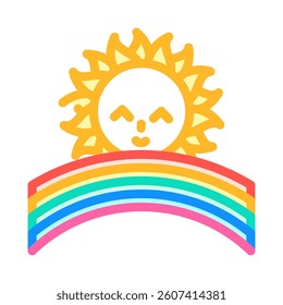 rainbow cute sun character color icon vector. rainbow cute sun character sign. isolated symbol illustration