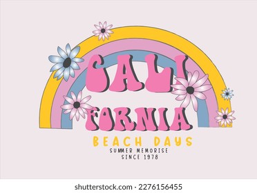 Rainbow and daisy flower drawing illustration drawing vector