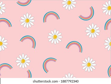 rainbow and daisy pattern design seamless wallpaper stationery 