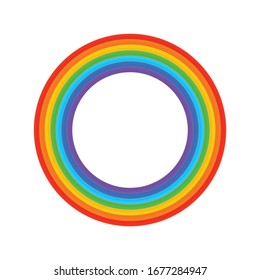 Rainbow decorative icon isolated on white background. Simple rainbow round shape, half circle, bright colors, colorful striped pattern. Vector illustration in flat style. EPS 10.