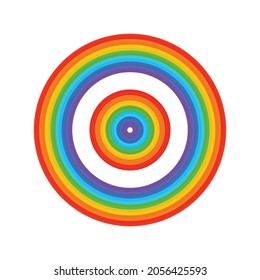 Rainbow decorative icon isolated on white background. Simple rainbow round shape, half circle, bright colors, colorful striped pattern. Vector illustration in flat style. EPS 10.