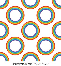 Rainbow decorative seamless background. Simple rainbow round shape, half circle, bright colors, colorful striped pattern. Vector illustration in flat style. EPS 10.