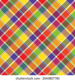 Rainbow Diagonal Plaid Tartan textured Seamless pattern design suitable for fashion textiles and graphics