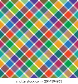 Rainbow Diagonal Plaid Tartan textured Seamless pattern design suitable for fashion textiles and graphics