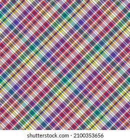 Rainbow Diagonal Plaid Tartan textured Seamless pattern design suitable for fashion textiles and graphics