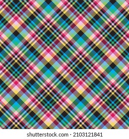 Arcoiris Diagonal Placa Tartán texturado Diseño de patrón sin costura adecuado para textiles de moda y gráficos