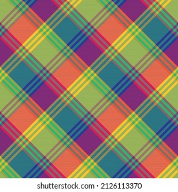 Rainbow Diagonal Plaid Tartan textured Seamless pattern design suitable for fashion textiles and graphics