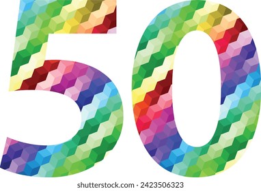 color de rayas diagonales arco iris número cincuenta, ilustración vectorial, aislado en fondo blanco.