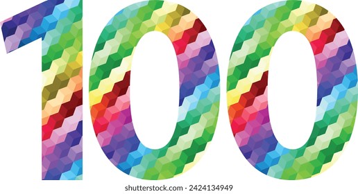 rainbow diagonal stripe colors number one hundred, vector illustration, isolated on white background.