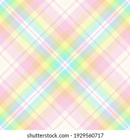 Rainbow diagonal tartan. Seamless vector plaid pattern suitable for fashion, interiors and easter decor