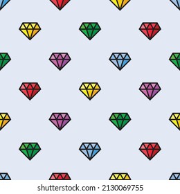 Icono De Piedra De Cristal De Diamante Arcoiris Vector De Patrón Sin Maravilla. Ruby Rojo, Verde Esmeralda, Topaz, Ilustración de Piedra de Zafiro Azul. Para Pulsera De Collares De Anillo De Joyas. Diseño plano con fondo de contorno