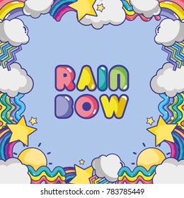 rainbow with differents shapes and clouds background