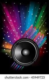 Rainbow Disco Background with speaker and stars