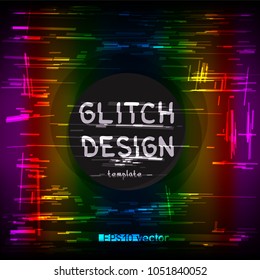 Rainbow distortion multicolor glitch design light circle template background. Colorful glitched striped random lines technology set collection