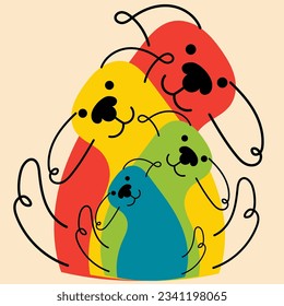 Rainbow dog family. Avatar, badge, poster, logo templates, print. Vector illustration in flat cartoon style