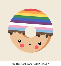 Rainbow Donut, Pride Month 2023, vector illustration in rainbow colors for LGBTQ community celebrations, diversity, equality, gay, lesbian, transgender, queer,  bisexual, transsexual, poster